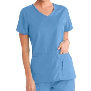 Grey's Anatomy Classic Cora Top - 4 Pocket V-Neck Scrub Top in Blue - Medium